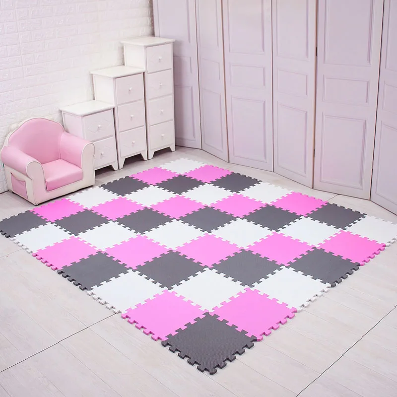 Детские EVA пены головоломки игровой коврик/детские коврики игрушки ковер для детей блокировка упражнений напольная плитка, каждый: 29 см X 29 см - Цвет: white pink gray