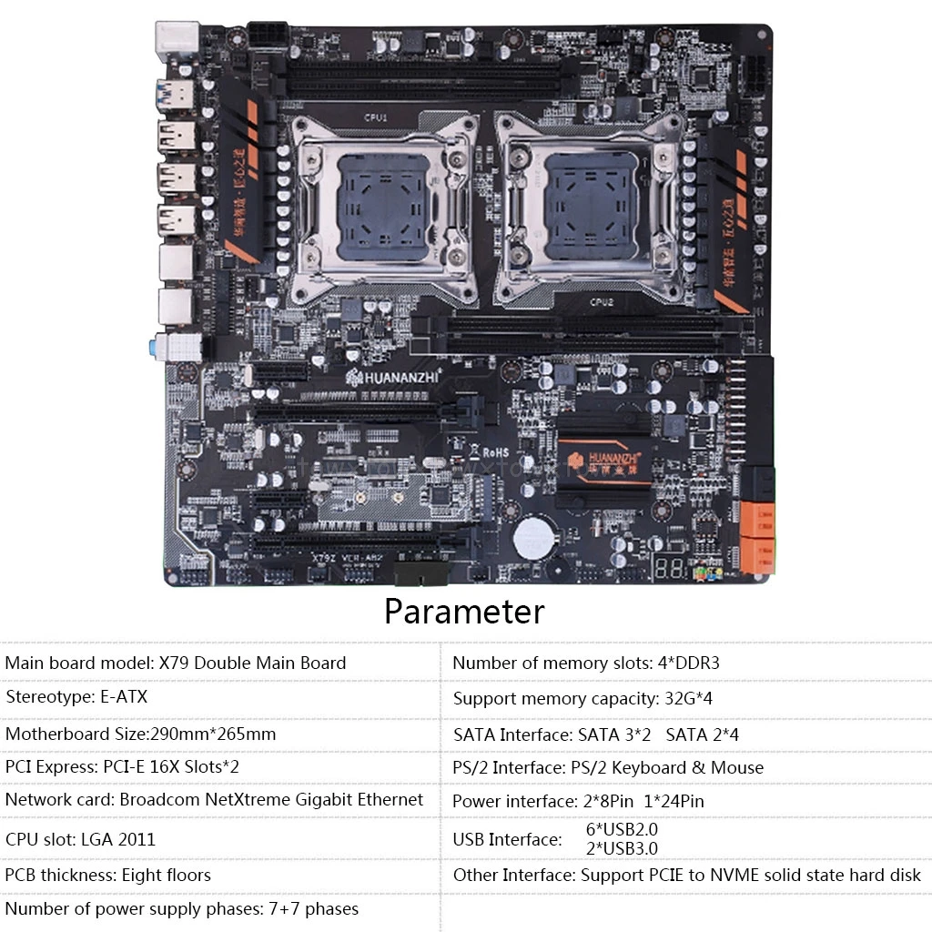 Huananzhi X79 двойной процессор Материнская плата LGA 2011 E-ATX USB3.0 SATA3 PCI-E NVME с двойным процессором Xeon Au27 19 Прямая поставка