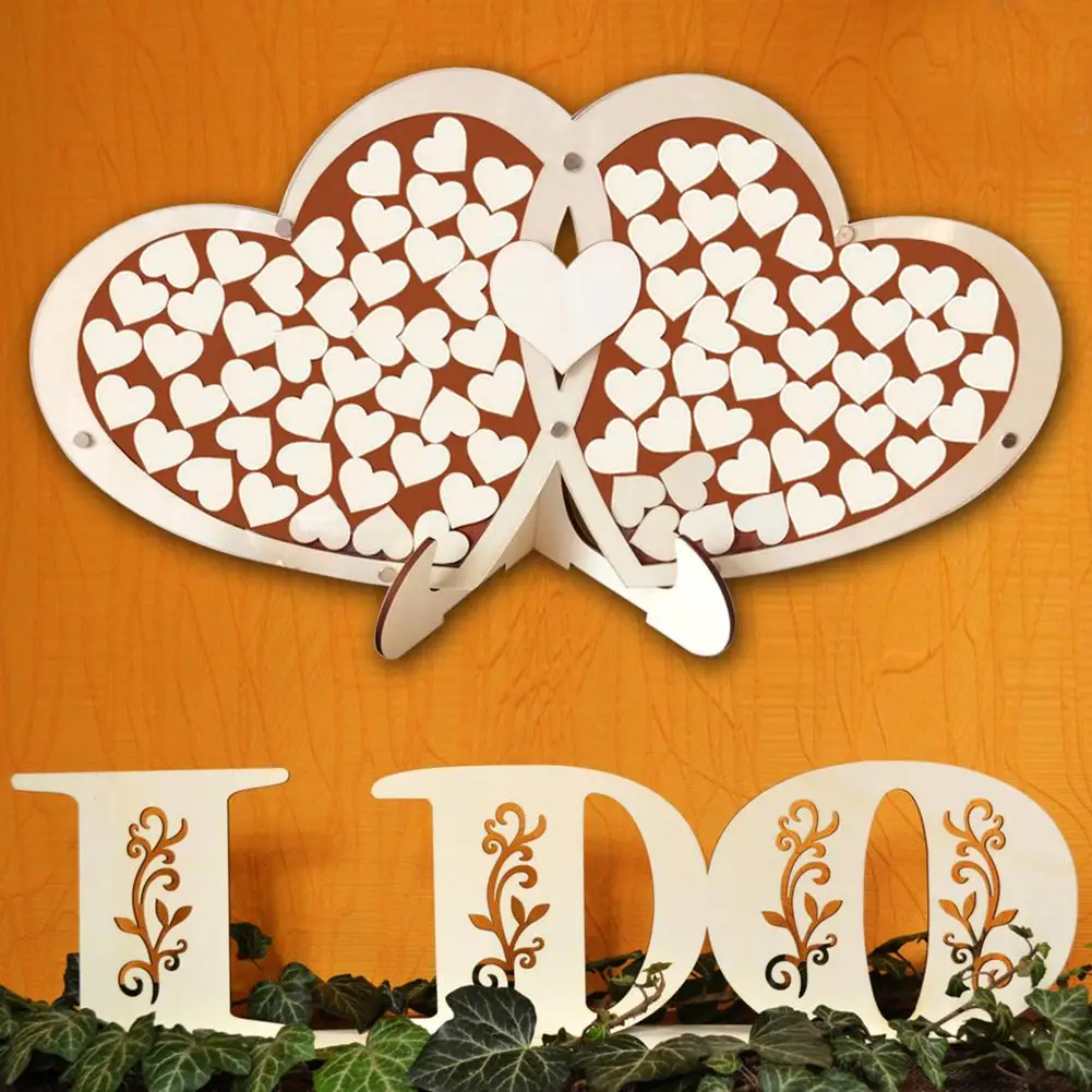 

Double Heart Shaped Guest Book Sweet Wedding Signature Puzzle Manufacturing Technology of Plywood Memory Scrapbook
