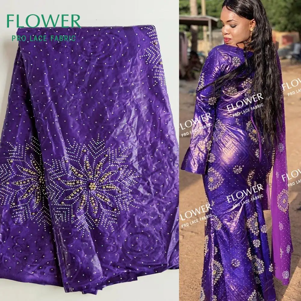 2019 High Quality Senegal Bazin Brode Lace Fabrics Purple Color African Basin Material For Men And Women Dresses Sewing | Дом и сад