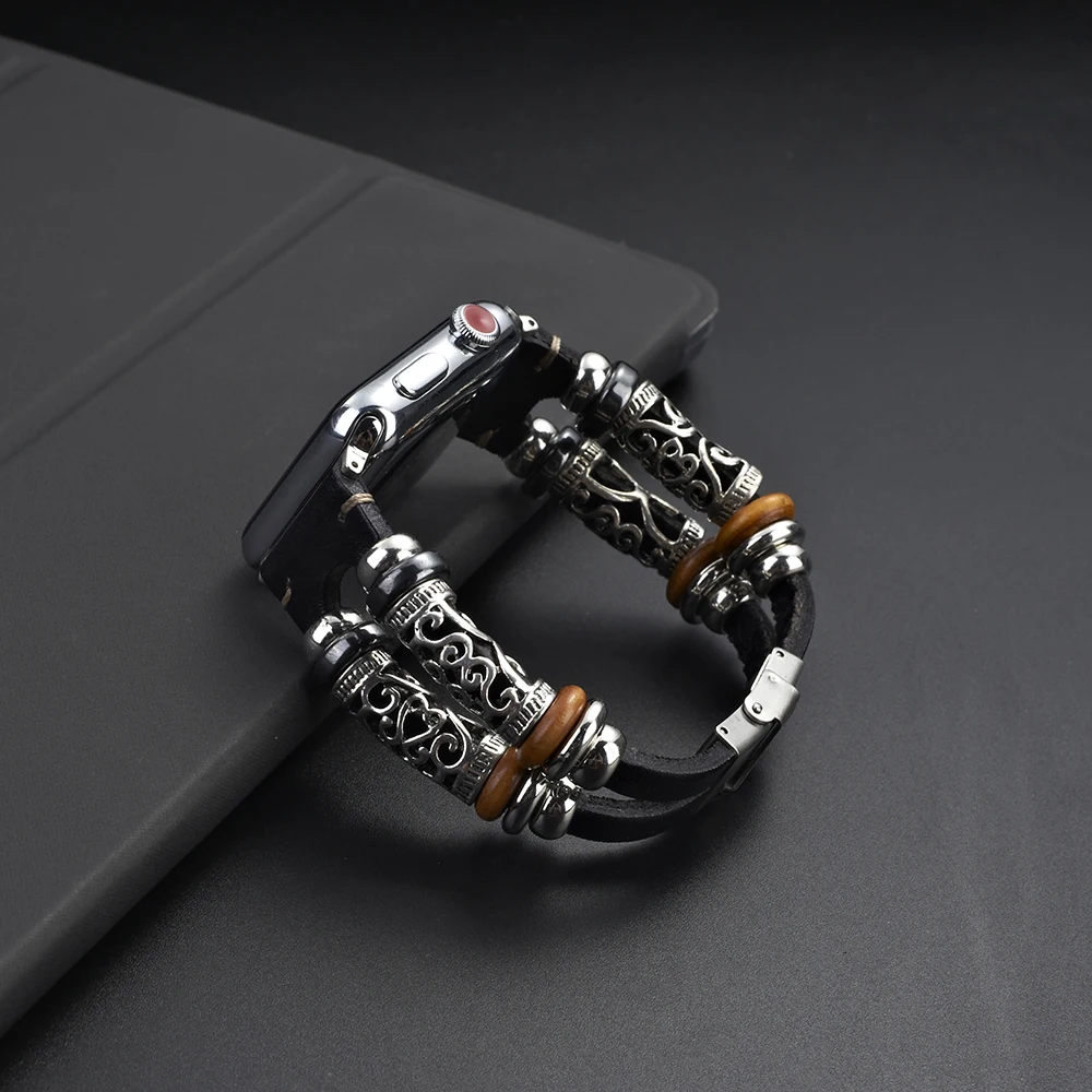 UEBN из натуральной кожи в стиле ретро для наручных часов Apple watch series 5 ремешок двойной круг 38 мм 42 мм 40 мм 44 мм, ремешок для наручных часов iwatch 3/4/5 часов