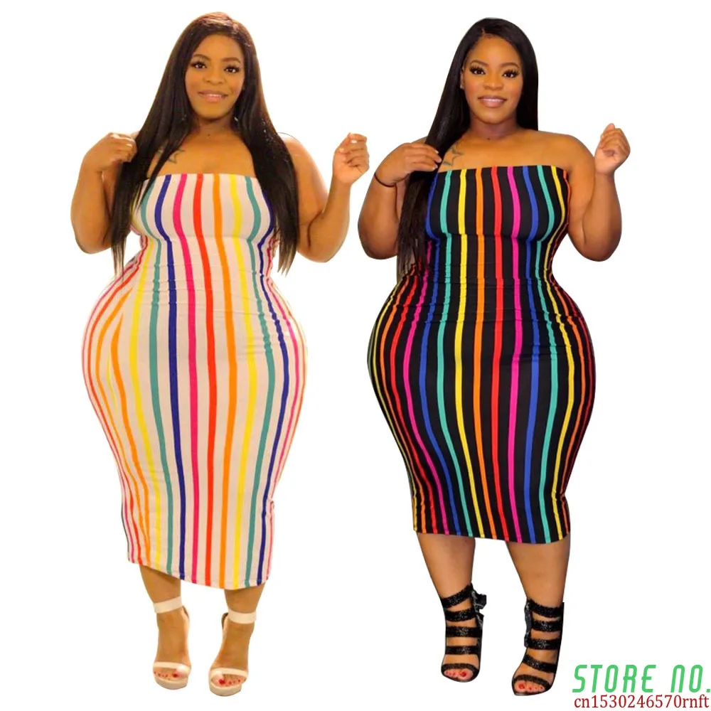 

Plus Size Slip Dress 4xl Women Clothing Sexy Club Outfits Striped Wrap Breast Maxi Dresses Hot Sale Wholesale Dropshipping
