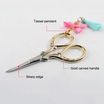 

Newly Small Scissors Carved Vintage Nail Art Cut Craft Manicure Tool Durable With Pendants CLA88