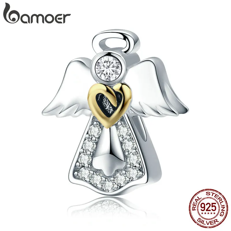 Billig BAMOER Trendy Neue 925 Sterling Silber Wächter Engel Charme Perlen fit Armbänder   Halsketten Klar CZ DIY Schmuck Machen SCC747