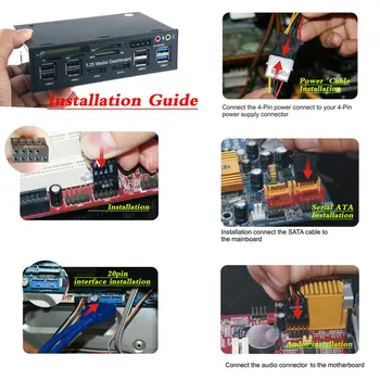 

5.25" Pc Front Panel Dashboard Media Usb 3.0 Hub Audio Esata Sata Card Reader Desktop Optical Drive Multifunctional Panel 525E