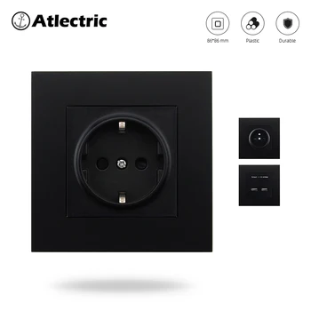 

Atlectric Plastic Panel Socket EU FR Standard Power Socket Wall Socket Usb 86mm*86mm Plug Electrical Outlet France Enchufe