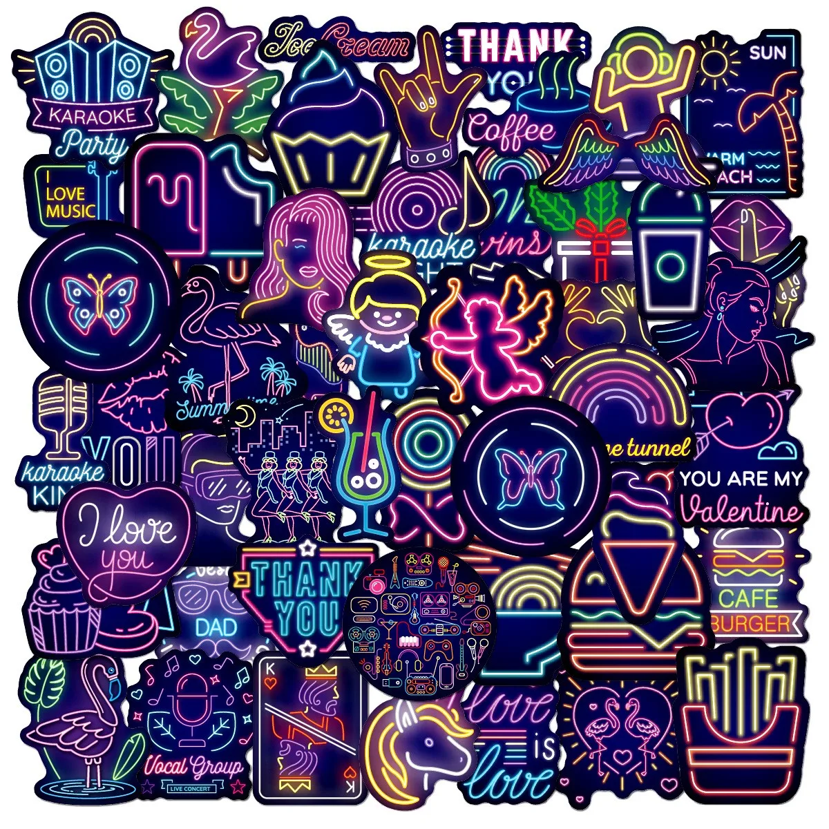 New 50pcs Japan Anime Neon Light Stickers For Cans Car Children's Phone Guitar Skateboard Kids Fridge Sticker Pack Set | Игрушки и
