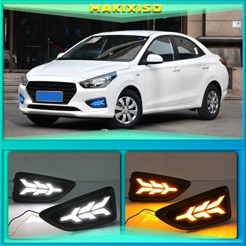 

2Pcs For Hyundai Accent VERNA 2017 Fog Lamp Day Light with Turn Signal Function LED DRL Daytime Running Lights