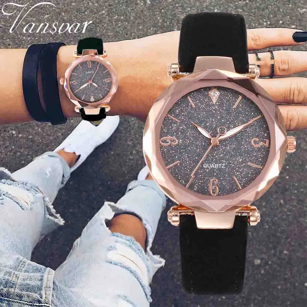 

Luxury Women Watches Irregular Number Dial Ladies Starry Sky Analog Quartz Wristwatch Design Leather Clock Relogio Feminino@50