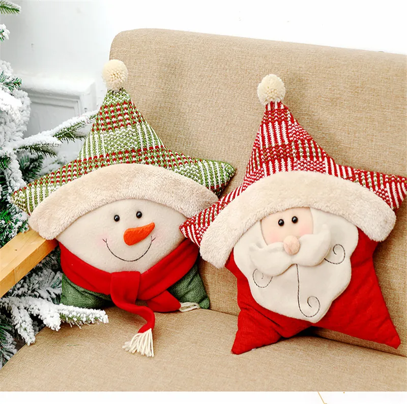 

Christmas Pillow New Year Pentagram Shape Pillow Cute Decorative Santa Claus Snowman Cushion for Sofa Couch Bed and Car
