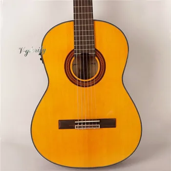 

yellow color solid wood spruce top 39 inch electric classic guitar high grade tuning heads with EQ classic guitar