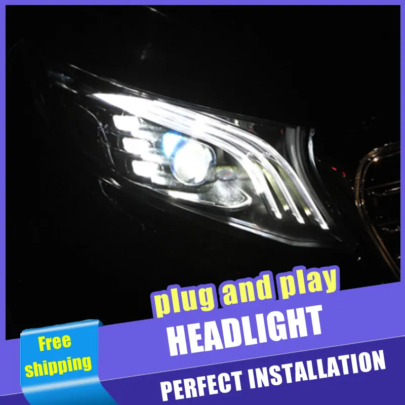 Billige 2PCS Auto Stil LED scheinwerfer für benz Vito 2016 2019 für Vito kopf lampe LED DRL Objektiv Doppel strahl H7 HID Xenon bi xenon objektiv