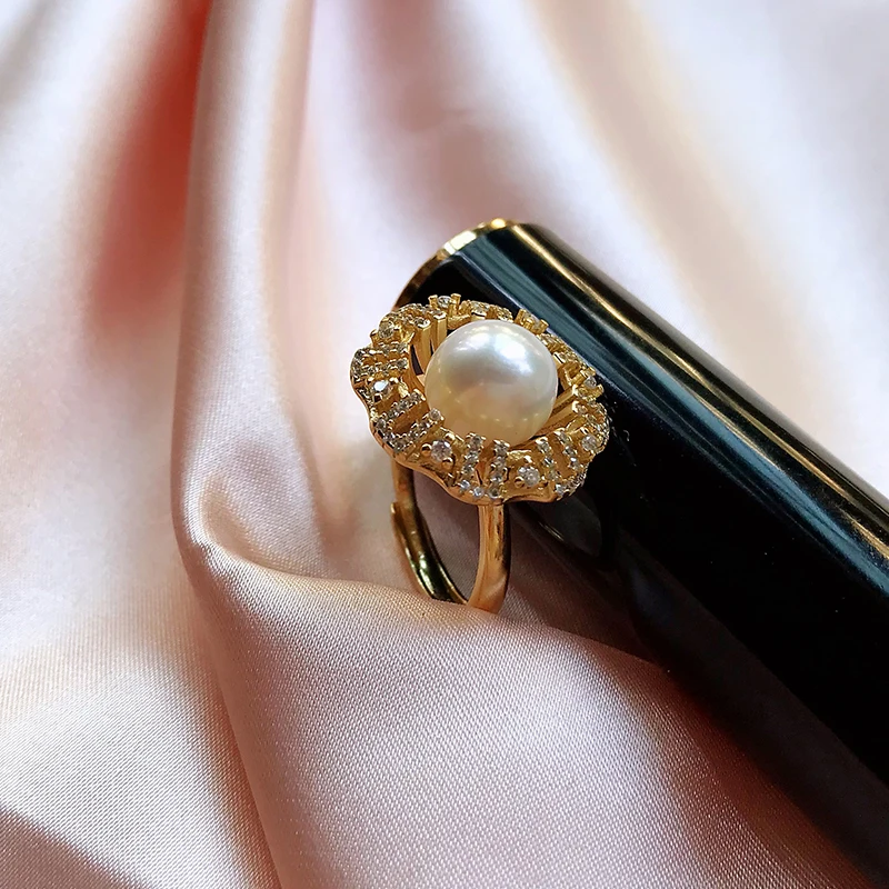 

Black Friday Gold Color Silver 925 Luxury Big Rings For Women AAA Zircon Adjustable Wedding Ring White Natural Freshwater Pearl