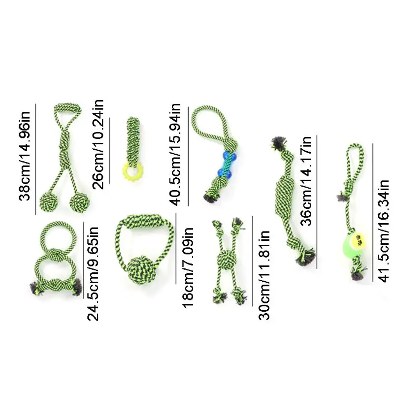 Green Dog Rope Chew Tug Toys Teeth Cleaning Assortment for All Size Pet Dog Chew Rope