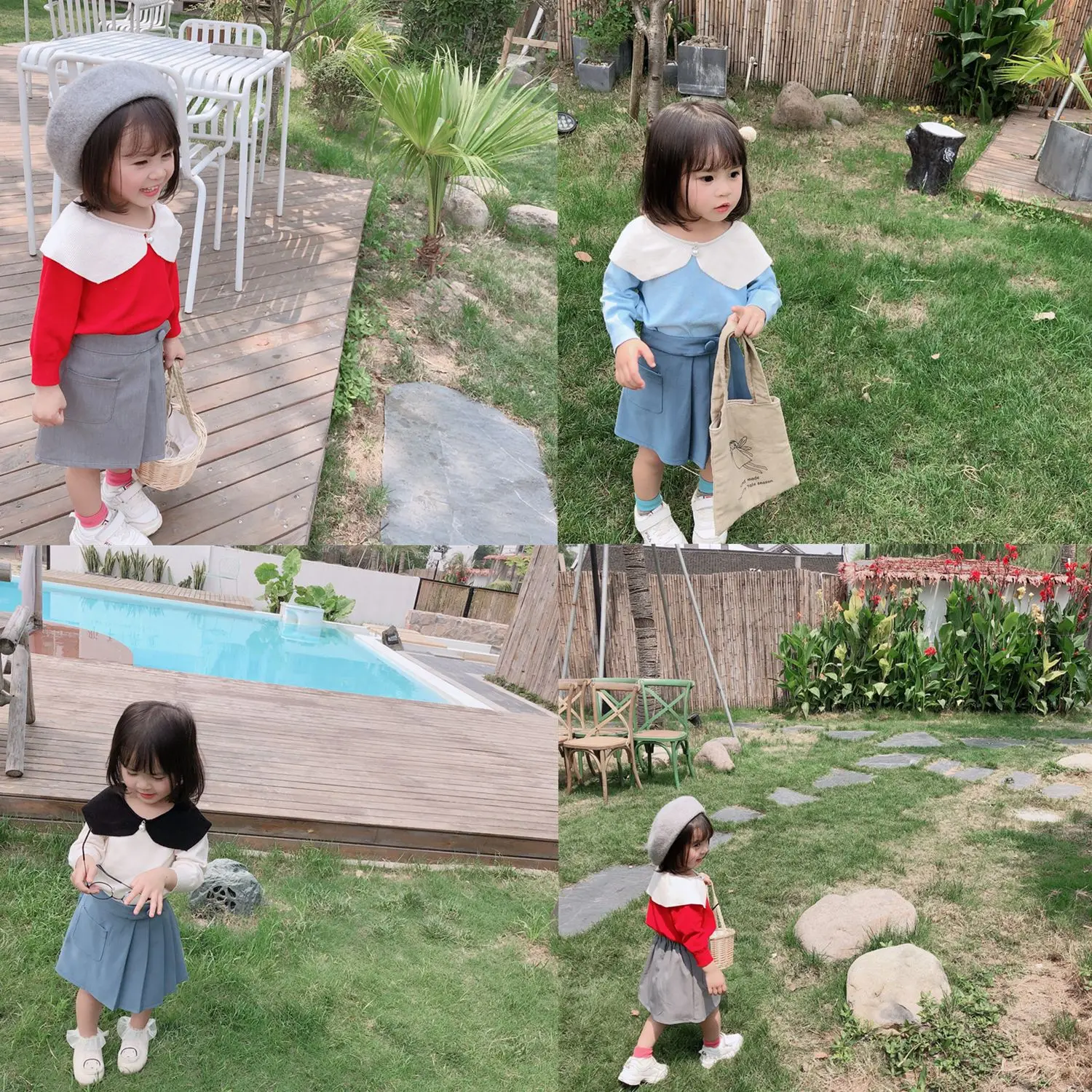 

2019 Autumn Clothing New Style Korean-style Girls Contrast Color Peter Pan Collar Knitted Jacket Children Ladies' Tops