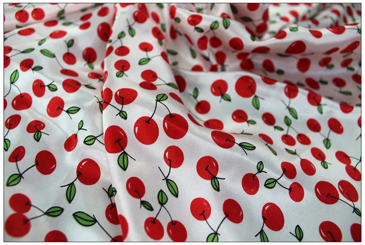 Шелковые ткани для платьев блузки шарфы Одежда метр чистый шелк атлас Шармез 16 мельница вишня с цветочным принтом высокого класса