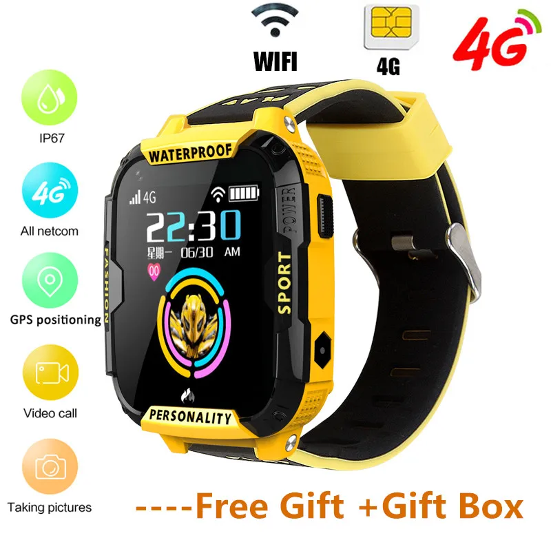 Gps Wifi SOS 4G Смарт часы Детские IP67 водонепроницаемый камера положение трекер дети Smartwatch для мальчиков и девочек VS A36E Q90 - Цвет: Цвет: желтый
