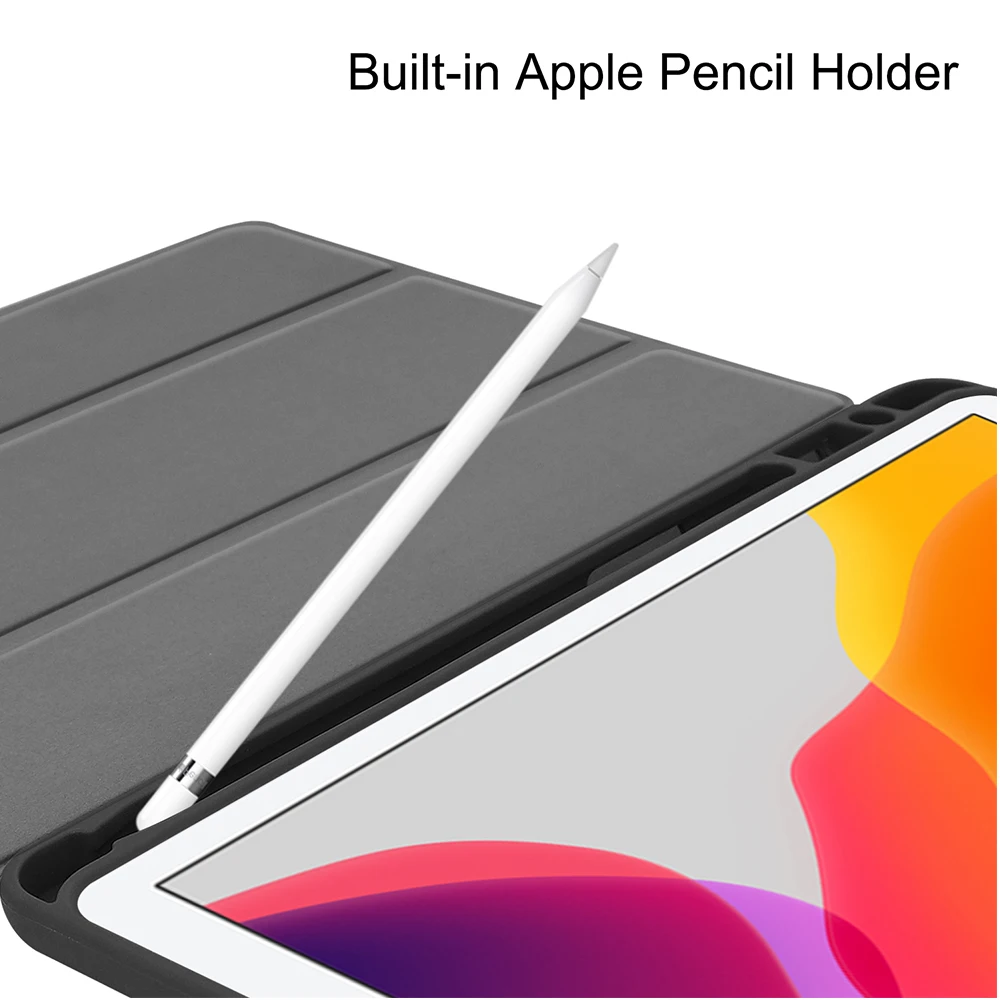 MTT Мягкий ТПУ чехол-накладка для iPad 7 поколения 10,2 дюймов из искусственной кожи с откидной подставкой, умный чехол для планшета с держателем для карандашей