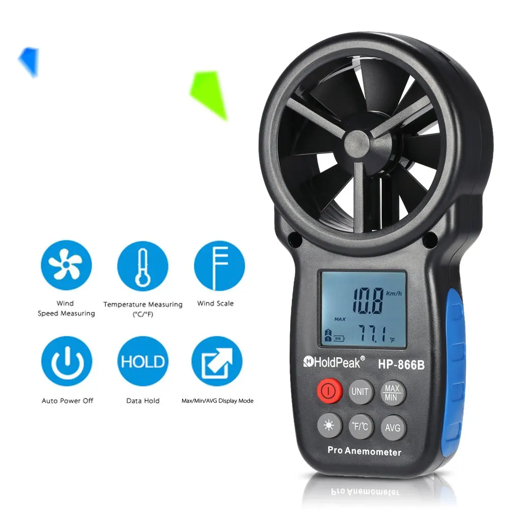 

866BDigital Anemometer Handheld Wind Speed Meter for Measuring Wind Speed,Temperature and Wind Chill with Backlight and Max/Min