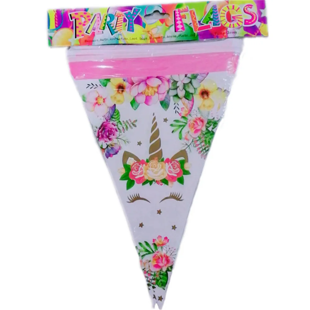 pink pennant 1pcs Единорог детский день рождения одноразовая посуда для праздника вечерние принадлежности Набор тематические мероприятия семейные вечерние мультфильм - Цвет: pink pennant 1pcs
