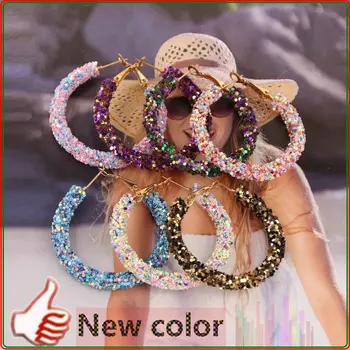 Xujiafu 2020 New Resin Earrings Woman Flash Hoops Earrings For Women Hoop Earrings Fashion Wedding Party Hot Sale Jewelry Gift