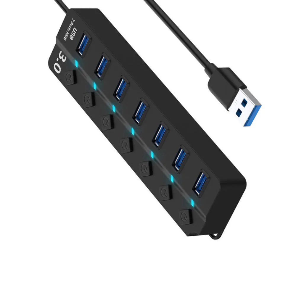 Usb-хаб 3,0 высокоскоростной 7 порт USB 3,0 концентратор разветвитель вкл/выкл с ЕС/США/Великобритания адаптер питания для портативных ПК