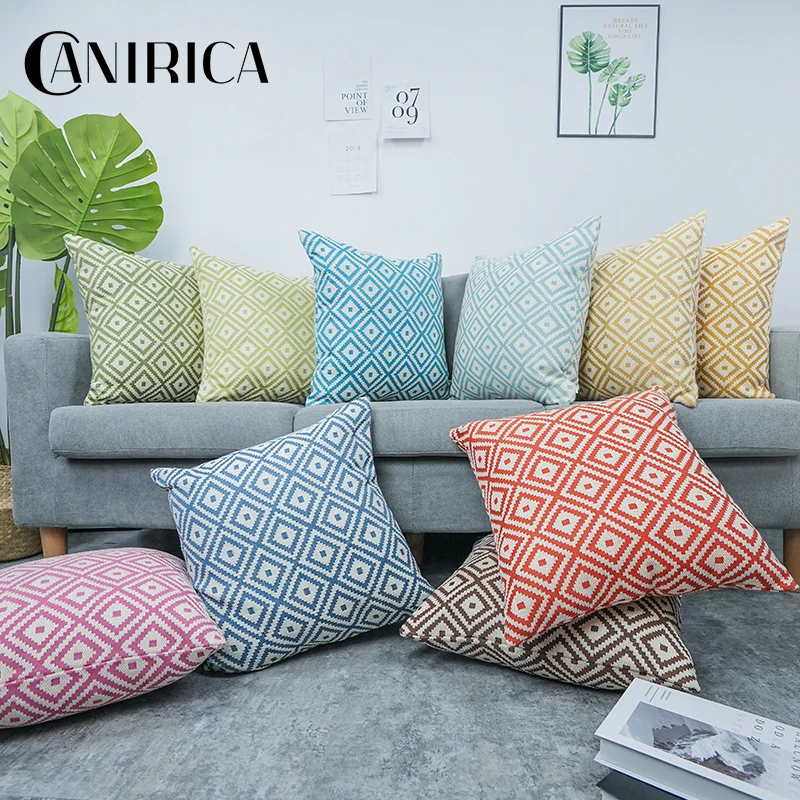 

10colors Geometric Cushion Cover Cotton Throw Pillow Cover for Sofa Car Decorative Pillows for Living Room Funda Cojin 45 * 45