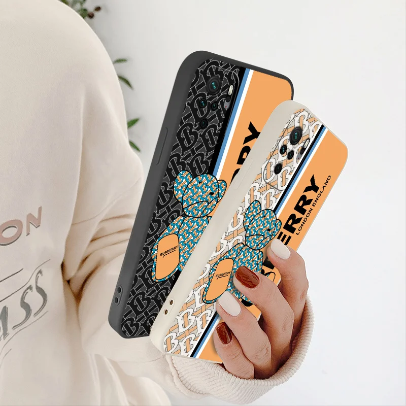 English Bear Case For Xiaomi Redmi Note 10 10S 9T 9 8 7 Pro Max Redmi 9 9A 9T K40 K30 K20 Pro Soft Liquid Silicone Phone Cover