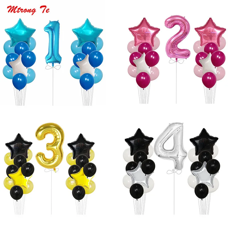 

21pcs 40" Number 1 2 3 4th Foil Balloon Baby Shower 1st Birthday Party Decor Supplies Baby Shower Balls 2.2g latex Helium Globos