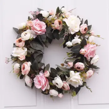 

Home Decoration Artificial Roses Romantic Home Decoration Wreath Silk Flower Wreath Round Wreath Warm