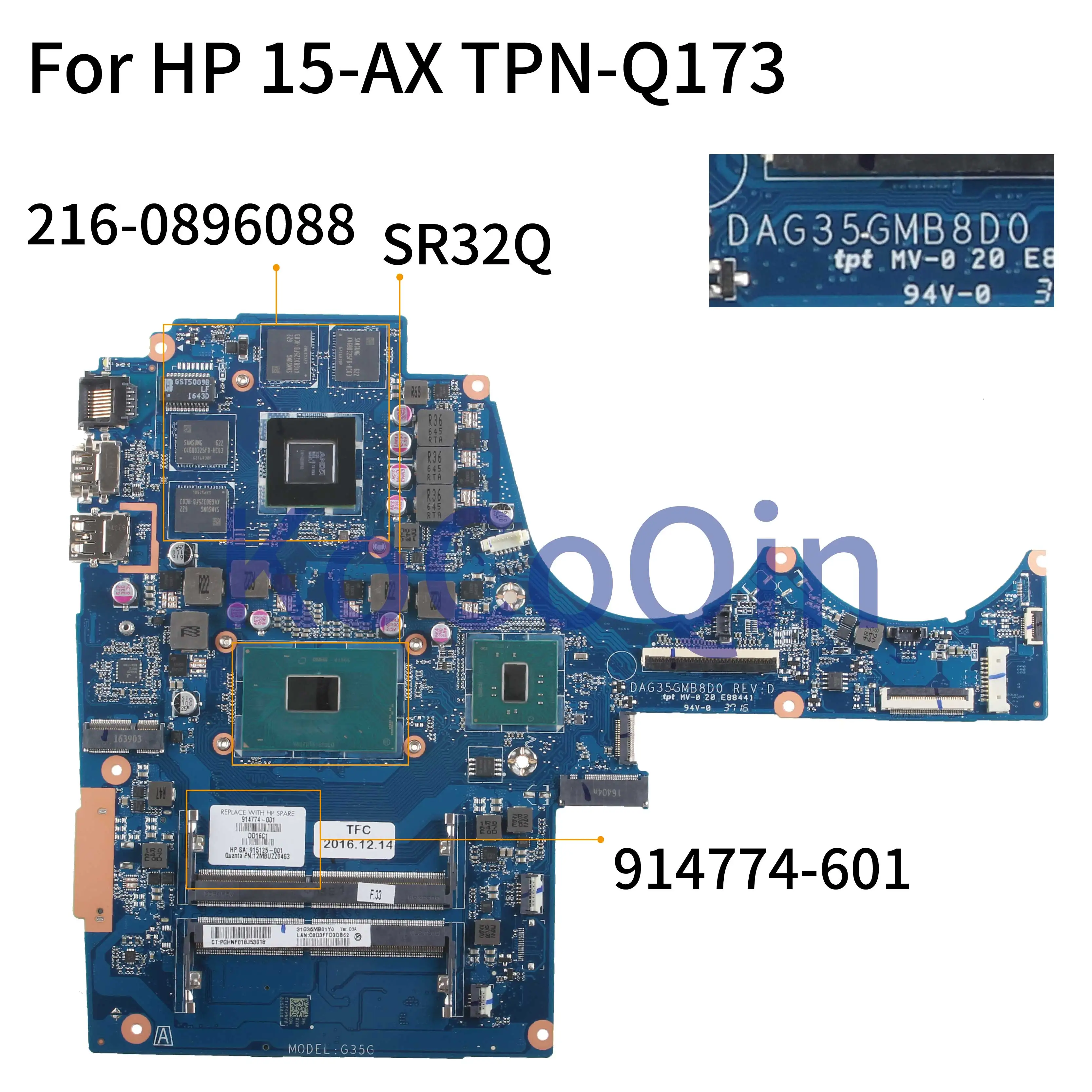 remarkable  KoCoQin Laptop motherboard For HP 15-AX TPN-Q173 I7-7700HQ Mainboard 914774-001 DAG35GMB8D0 914774-