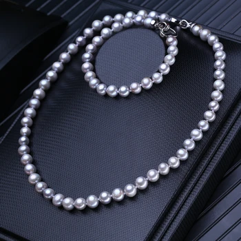 

FENASY Natural Freshwater Pearl Necklaces For Women Luxury Round 45 CM Choker Necklaces Grey Evening Party Jewelry Sets