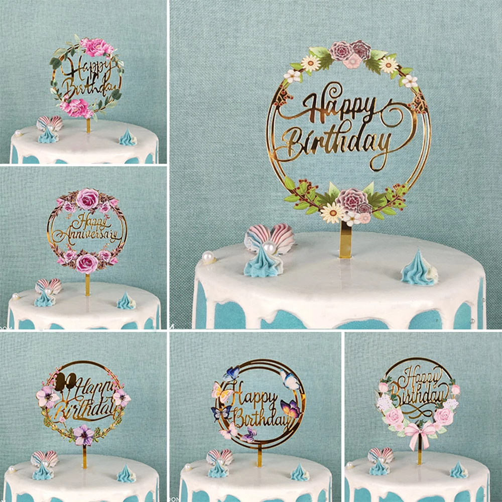 Details about   DIY Gifts Flowers Happy Birthday Party Supplies Acrylic Decor Cake Topper 