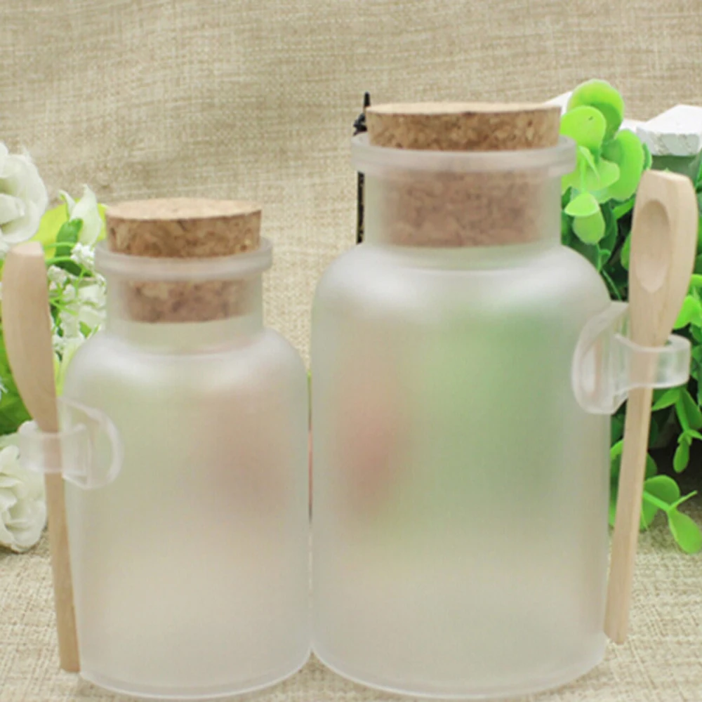 10pcs/Lot 100ml/200ml Empty Plastic Facial Mask Container Bath Salt Bottle With Wooden Spoon Cosmetic Refillable Jar wholesell custom logo 10pcs empty cosmetic bottle high grade cream face cream eye cream facial mask bottle sample trial empty bottle