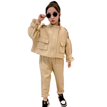 

Girls Cargo Clothes Solid Color Clothes For Girls Coat + Pants Tracksuit For Girl Casual Style Children's Costume 6 8 10 12 14
