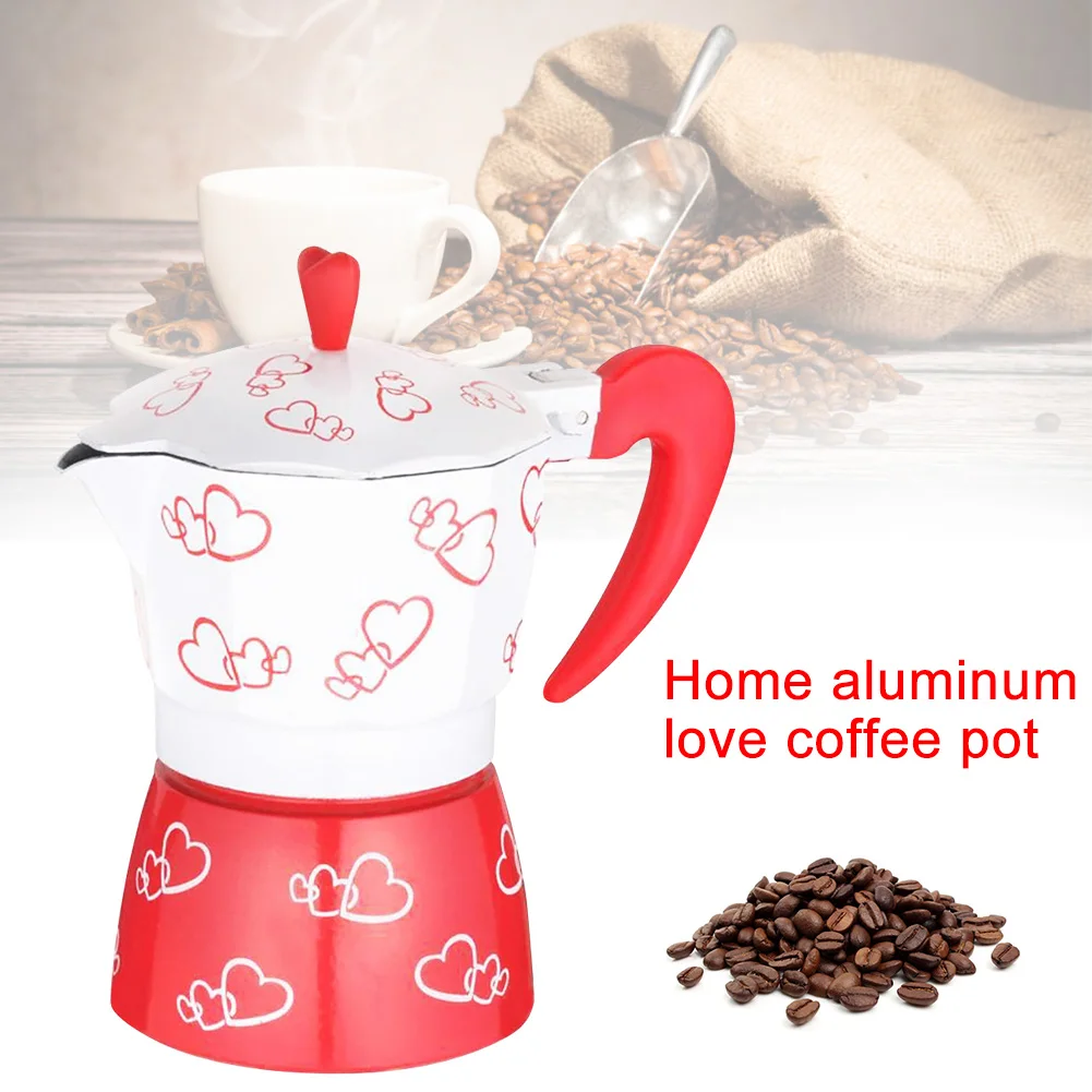 Кофеварка Перколятор чайник ручная плита домашний красное сердце Печатный кофейник алюминиевый сплав романтическая кухня с ручкой кипячение