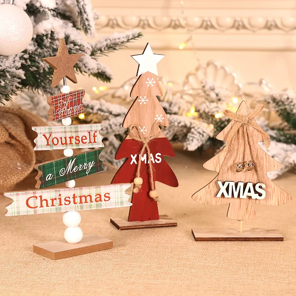 

Wooden Mini Christmas Tree Desktop Ornaments Merry Christmas Party Decor Pendant Decoration Maison Vintage Home Decor