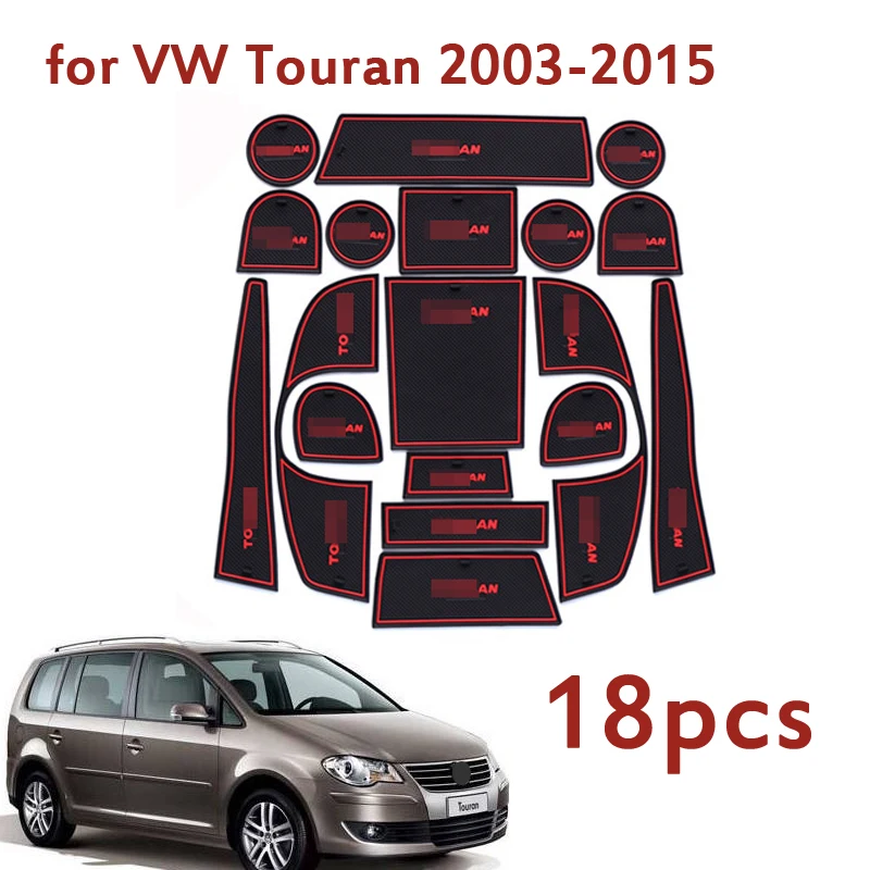  for VW Touran 2003-2015 Anti-Slip Rubber Cup Cushion Door Groove Mat 18pcs Volkswagen 2006 2010 Acc