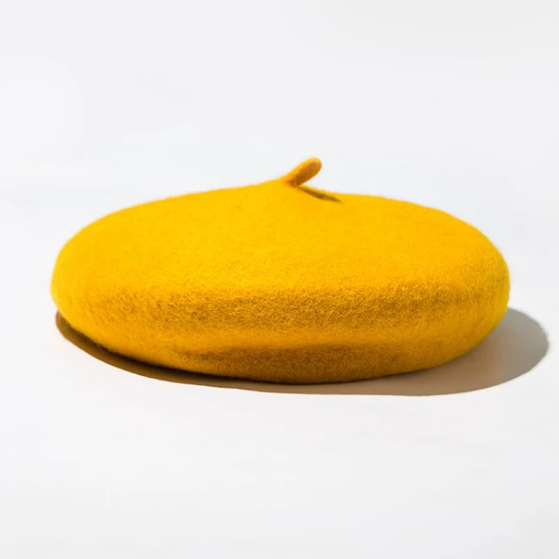yellow Женские весенние береты, милая шапка, Женский винтажный шерстяной берет, модные однотонные береты для женщин - Цвет: yellow