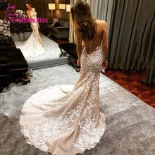 Robe De Mariee, кружевное свадебное платье русалки,, v-образный вырез, свадебные платья на тонких бретелях, пляжное платье невесты, Vestido De Noiva