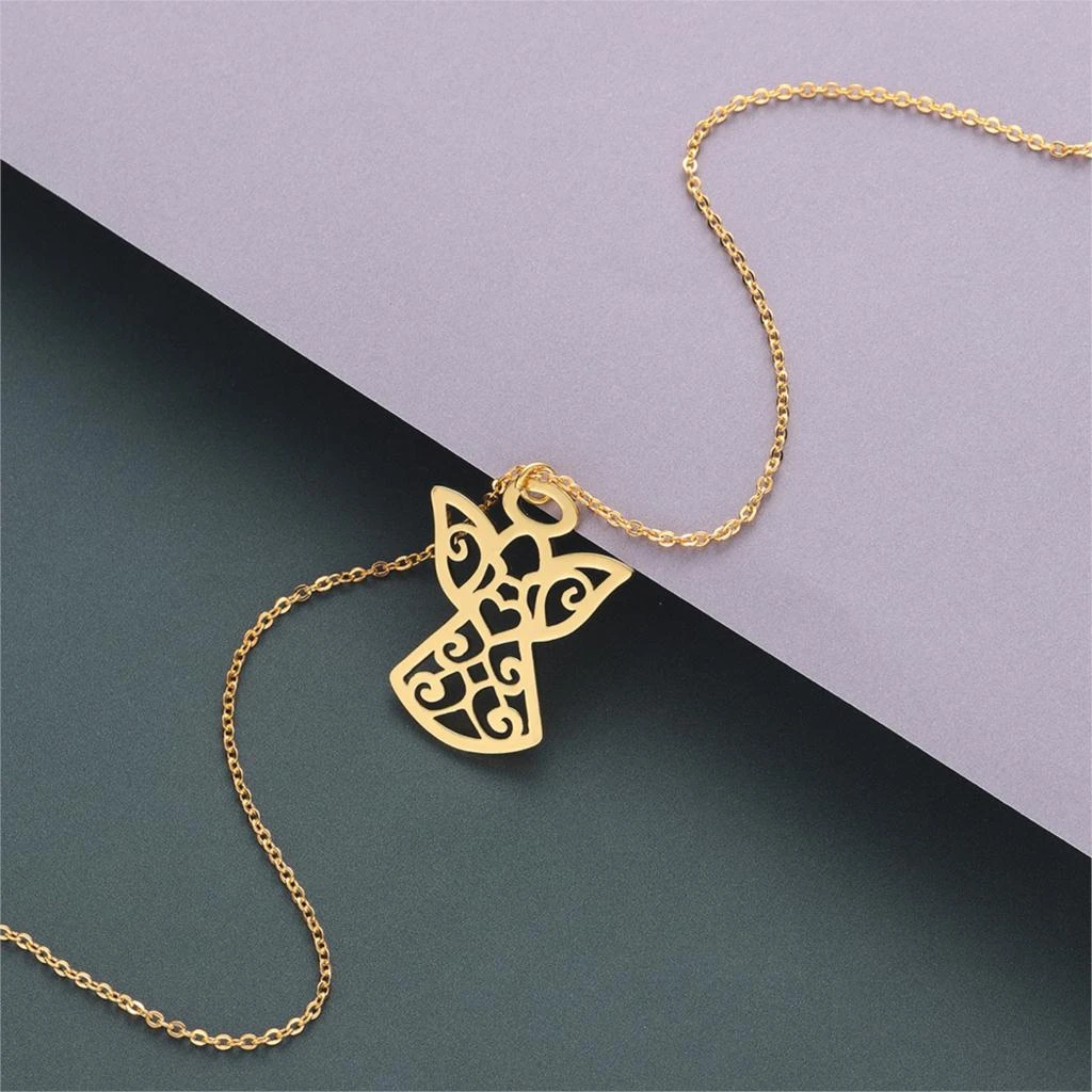 Kinitial Colgante de ala de Ángel de la de filigrana de acero inoxidable, collar con amuleto, joyería de moda religiosa, regalos para mujeres|Collares colgantes| - AliExpress