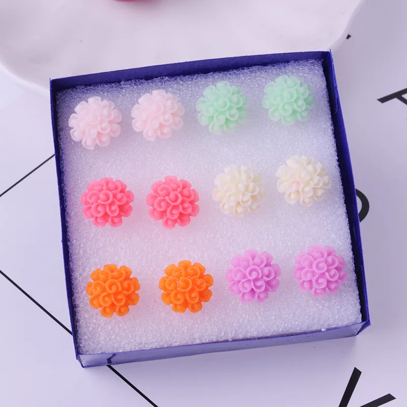 8Seasons New Fashion Colorful Rose Chrysanthemum Flower Plastic Stud Earrings Set For Women Party Club Earrings Jewelry,1Set - Metal Color: 10