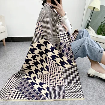 

2020 Women Houndstooth Cashmere Scarves Female Winter Thick Warm Wool Blanket Scarf Shawl Wraps Pashmina Foulard Stole