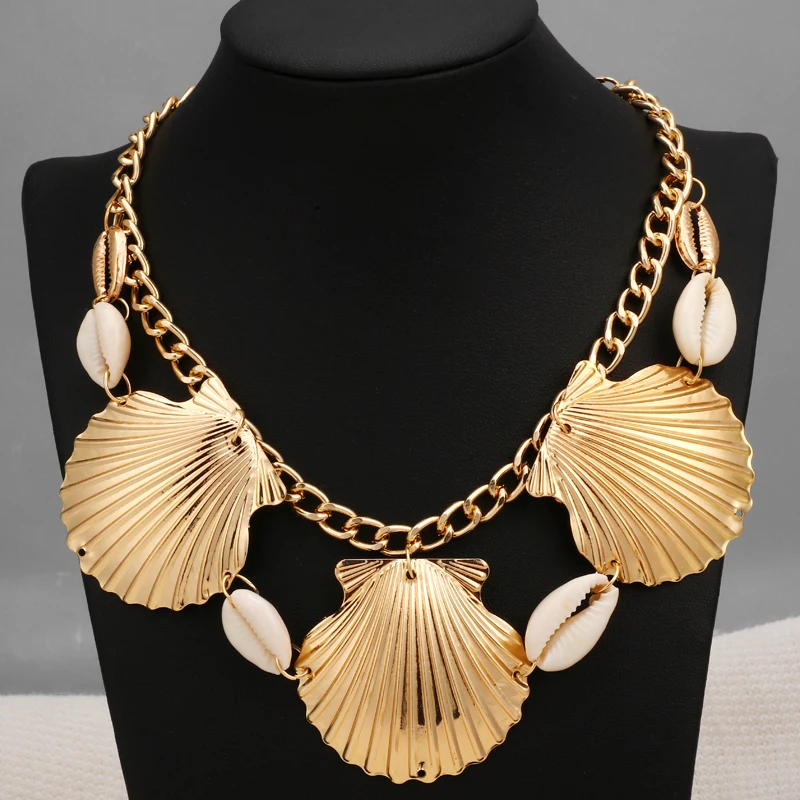 

Hesiod Bohemian Multilayer Ocean Seashell Beach Pendants Necklace Women Fashion Gold Color Beach Shell Chain Necklace Jewelry