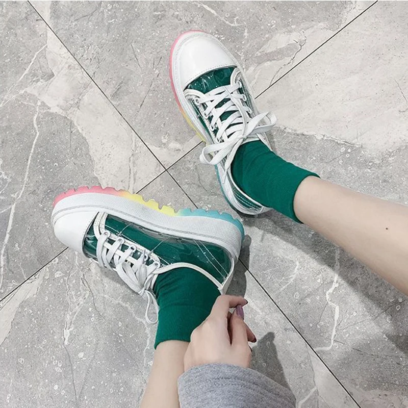 

CINESSD PU Platform Sneakers Women Shoes Casual Sneaker Designer Shoes For Women Sneakers 2020 Transparent Woman Vulcanize Shoe