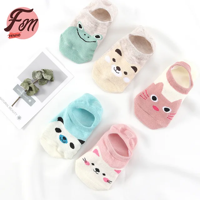 10 Piece=5 Pairs/lot Cute Animal Spring Women Socks Set Korean Style Funny Cat Dog Panda Low Cut Ankle Short Sox Happy Size34-40 21