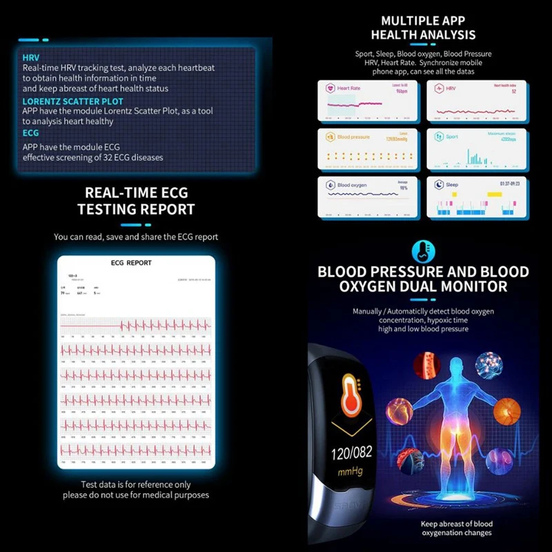 Спортивный смарт-браслет ABKT-Spovan Ecg, Usb, модный браслет с функцией обнаружения сердечного ритма для фитнеса, здорового кровяного давления, кислорода в крови