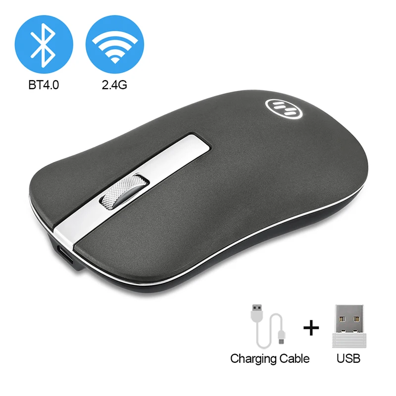Bluetooth black Беспроводная мышь Перезаряжаемые slient Пуговицы компьютер Мышь 2400 Точек на дюйм игровой Мыши компьютерные встроенный литиевый Батарея 2.4 г оптический Двигатели для автомобиля игровая мышь - Цвет: Bluetooth black