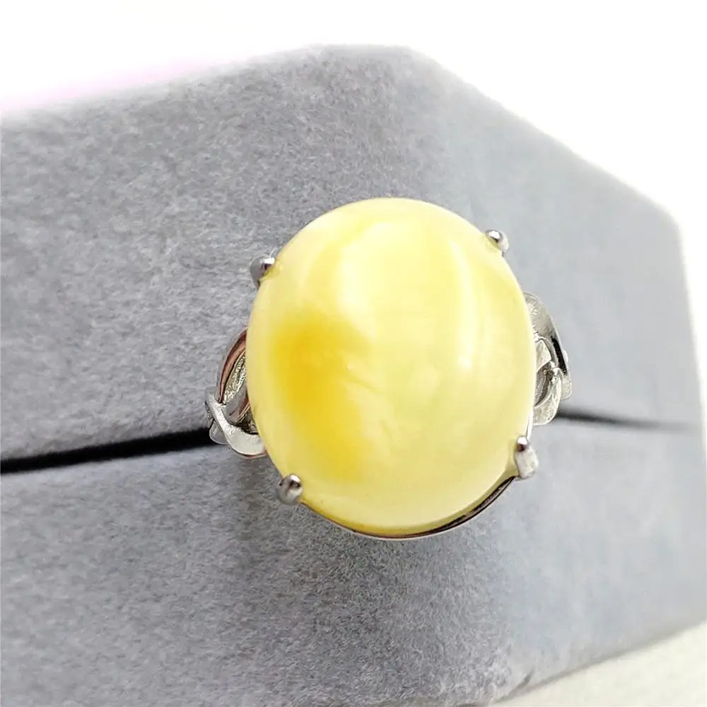

Genuine Natural Yellow Amber Adjustable Resizable Ring Gemstone Woman 17x15mm Engagement Silver Jewelry AAAAA