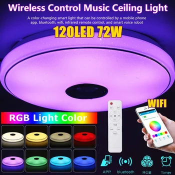

72W Music Led Ceiling Light Lamp RGB Flush Mount Round Music APP bluetooth Speaker Smart Ceiling Lamp With Remote Control